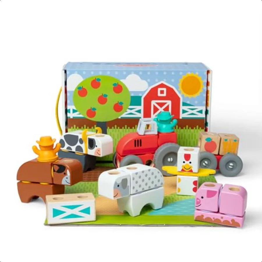 

Melissa Doug Blockables Farm Snap and Play Mix and Match Connectable Wooden Building Blocks Play Set Toy for Preschool Boys and