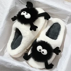 Chinelos de pelúcia engraçados para mulheres, fundo macio, sapatos de algodão em casa, chinelos bonitos dos desenhos animados meninas peludas, novo