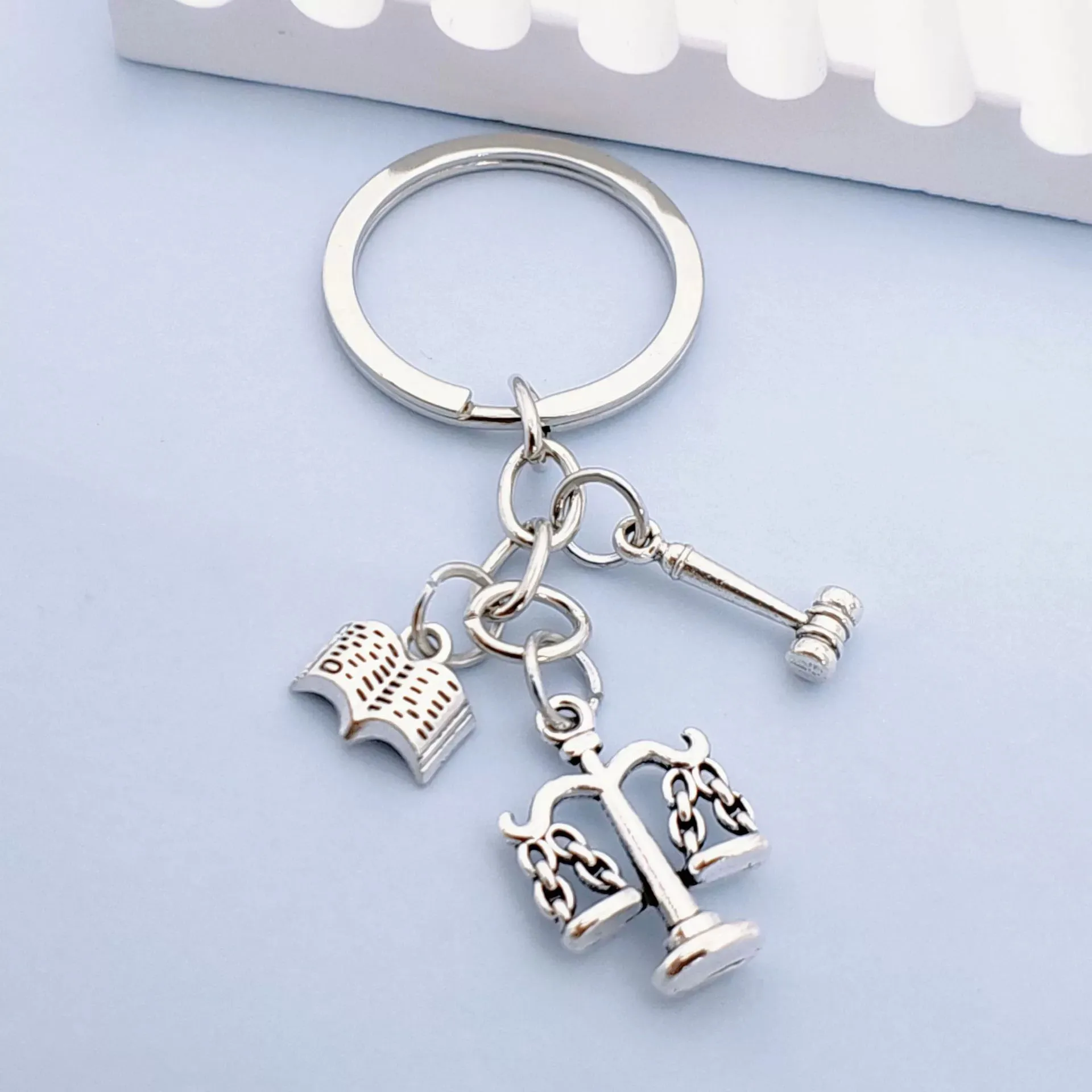 Balance, Judge and Book Keychain for Lawyer, Backpack Pendant Handmade DIY Bag Accessories
