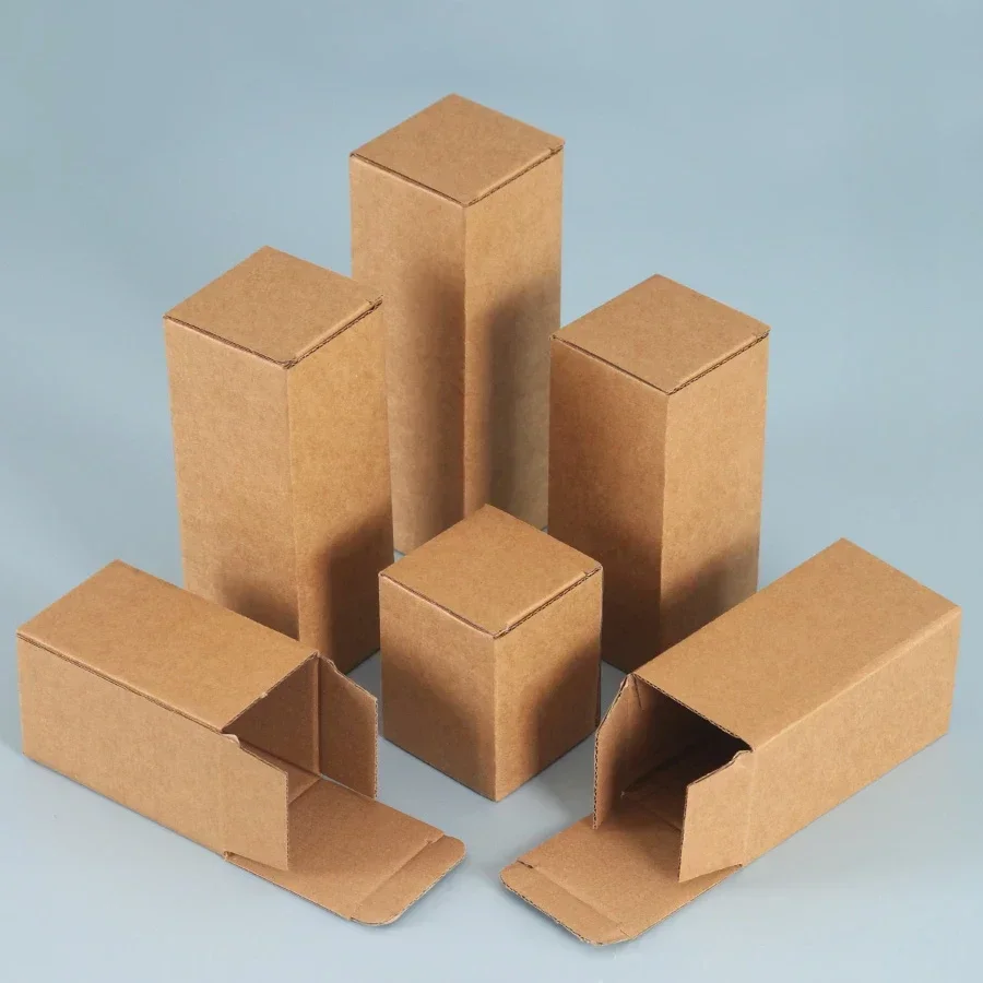 20pcs Corrugated Kraft Paper Box Rectangular Three-layer Extra Hard Express Cardboard Case Insulation Cup Long Strip Pack Carton