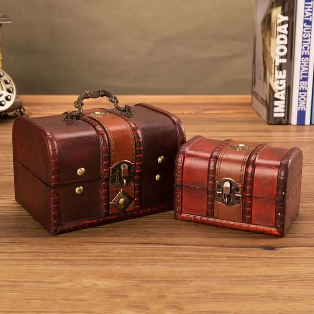

Creative Vintage Treasure Chest Decorative Wooden Jewelry Storage Box Metal Lock Jewelry Box Storage Secret