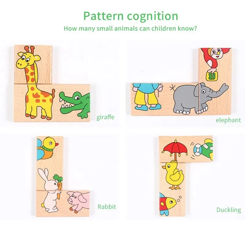 Children\'s Dominoes Creative Animal Cognition Wooden Toy Educational Early Education Puzzle