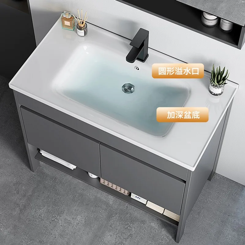 Freestanding Space Aluminum Bathroom Vanity Set with Integrated Ceramic Wash Basin for Bathroom Sink and Wash Station