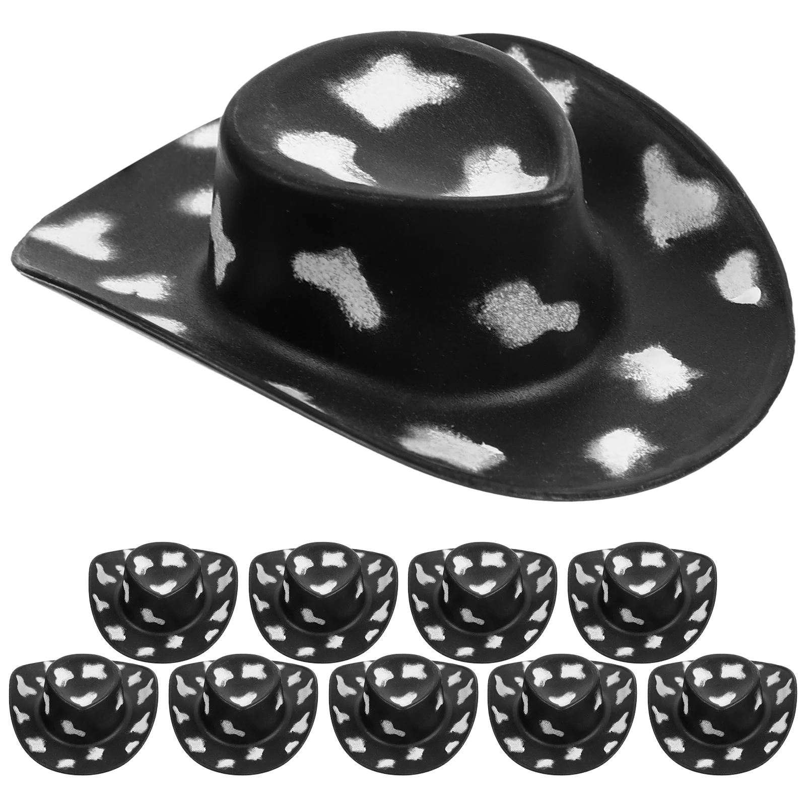 10 szt. Miniaturowe kapelusze kowbojskie, plastikowe małe kapelusze westernowe do rękodzieła DIY, dekoracje na przyjęcia, małe akcesoria dekoracyjne.