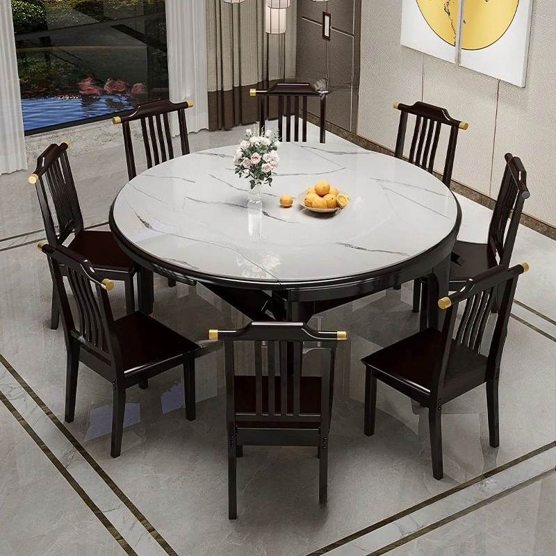 طاولة طعام جديدة من ألواح الصخور الصينية، طاولة مستديرة صغيرة قابلة للسحب ومربعة ومستديرة مزدوجة الأغراض #3