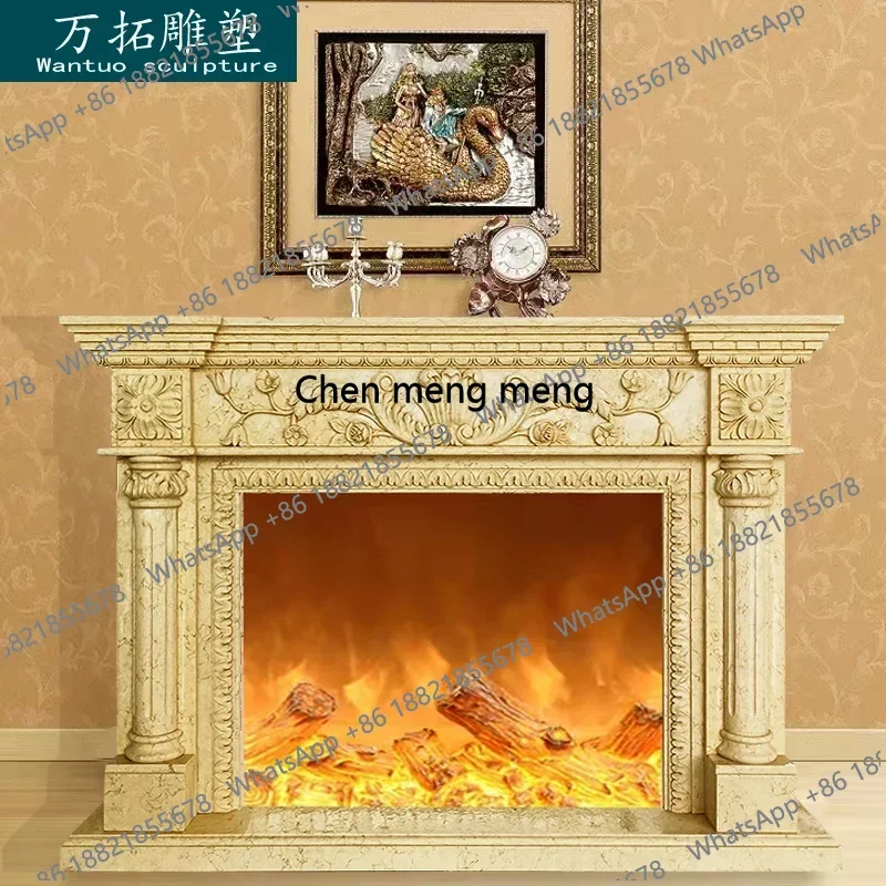 Z183 Natural stone, European carved marble fireplace, Egyptian beige decorative mantel custom