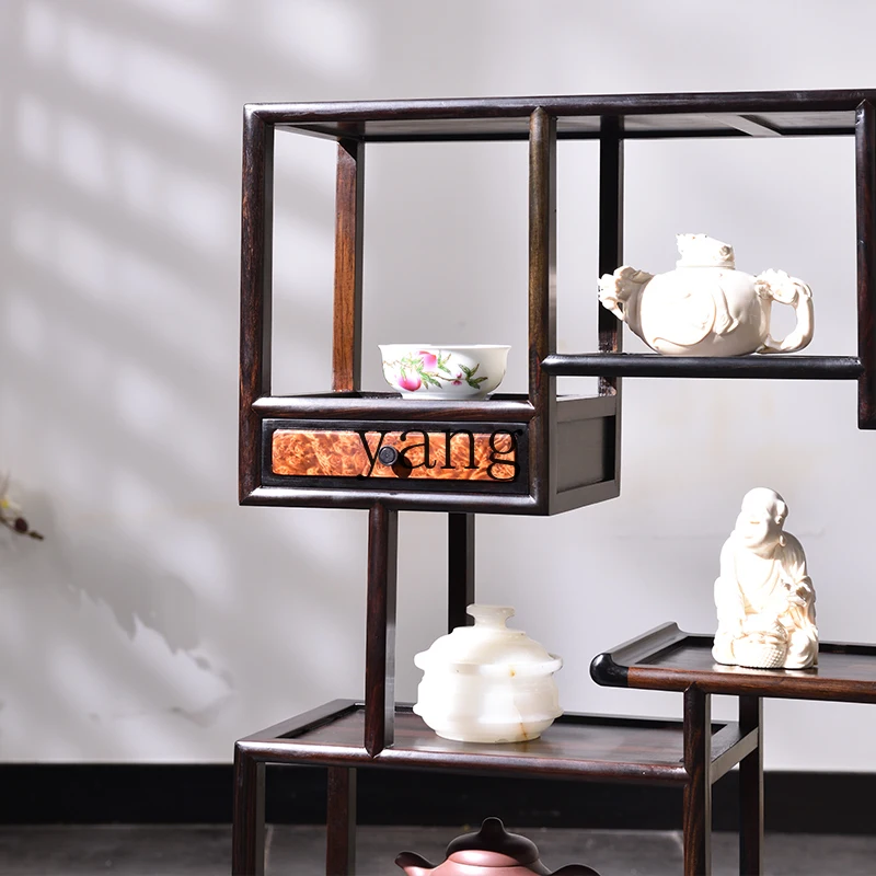 LH Ebony Duobao Pavilion Bogu Rack Solid Wood Chinese Small Ornament Display Rack Tea Set Rack