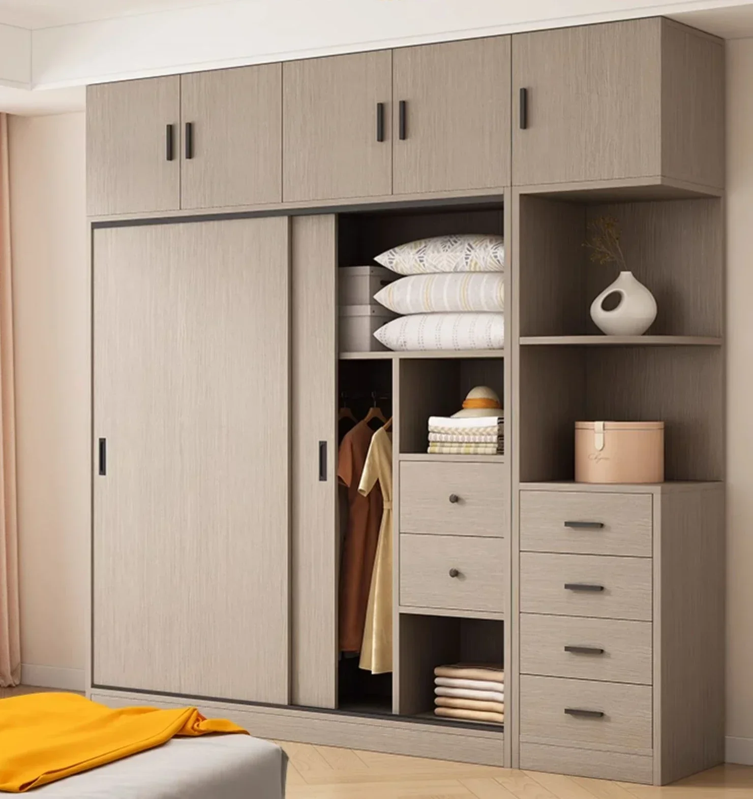 Solid Wood Wardrobe for Bedroom Easy Installation Space Saving Stable Structure Modern Design Long Lasting High Quality