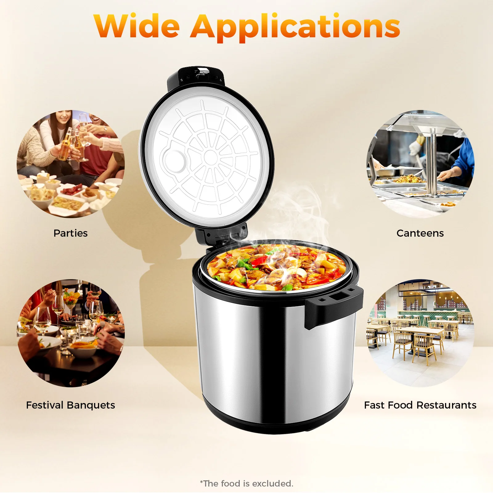 Heavy-Duty 19L Commercial Electric Rice Warmer w/ Dual Temperature Control Non-Stick Design for Restaurants Catering Cafeterias
