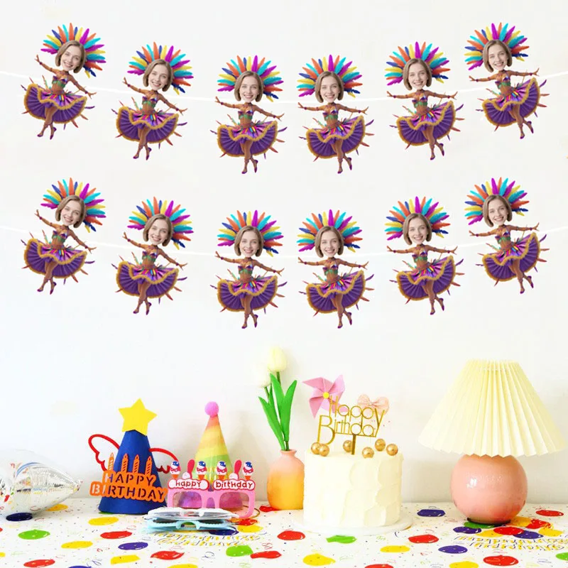 6/12pcs Brazilian Samba Dance Theme Customize Your Own Avatar Hanging Banners Flags Birthtday Celebration Doors Windows Supplies