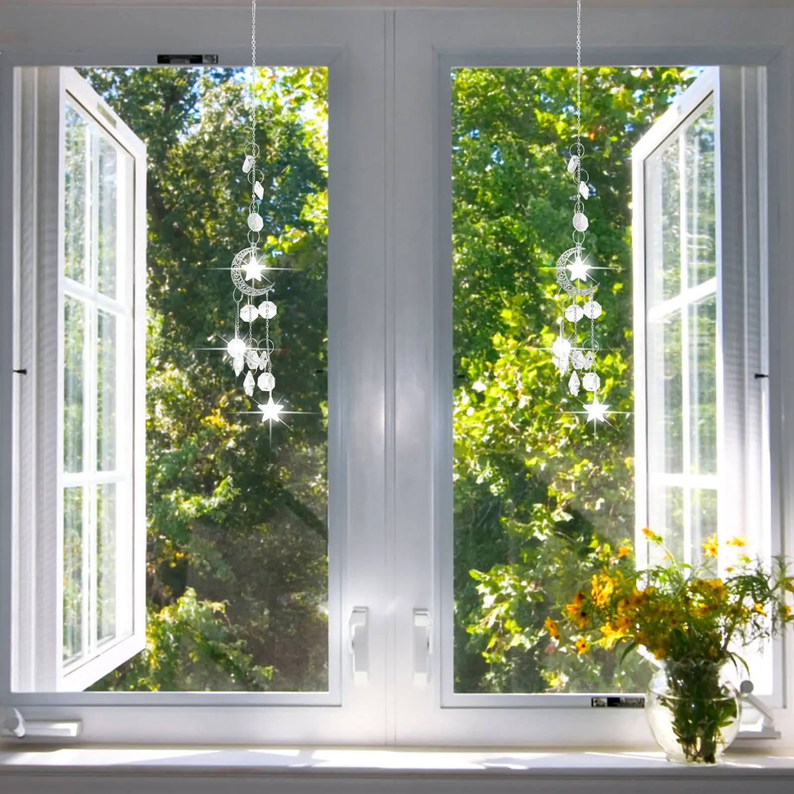 

Stylish Moon Shaped Wind Chime Hanging Garden Decor Metal Wind Bell for Home Entrance Cafe Outdoor Interior Home Decor Accessory