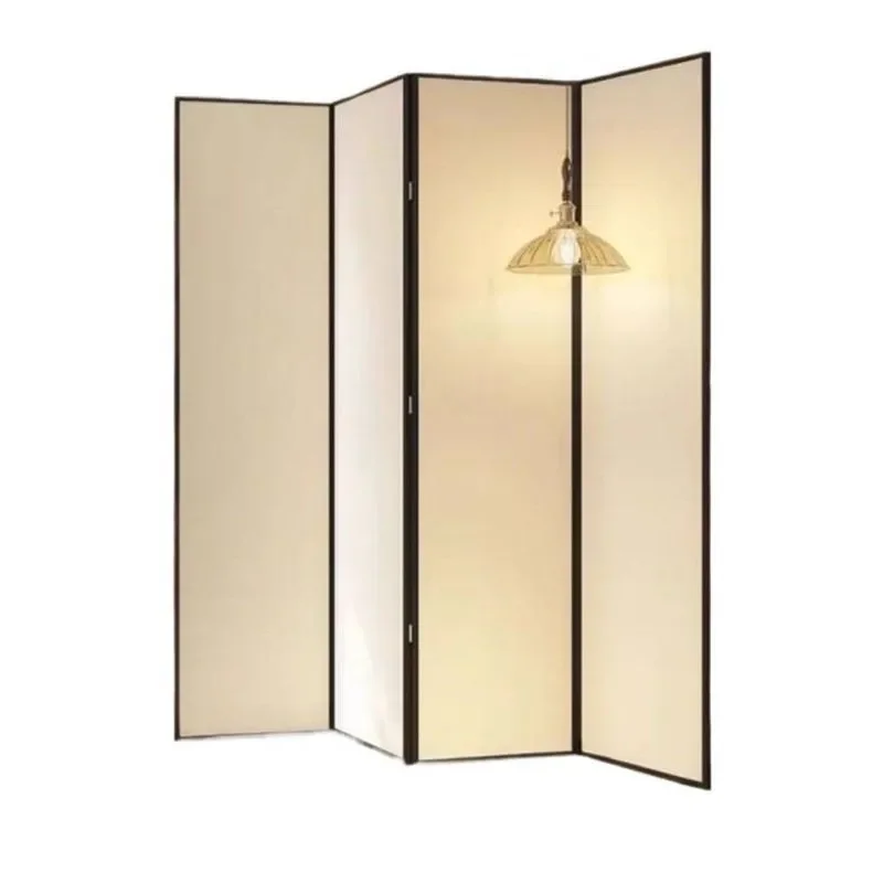 Cream Folding Screen Room Divider Portable Partition for Living Room Office Hotel Background Warm Tone Mobile Privacy Panel