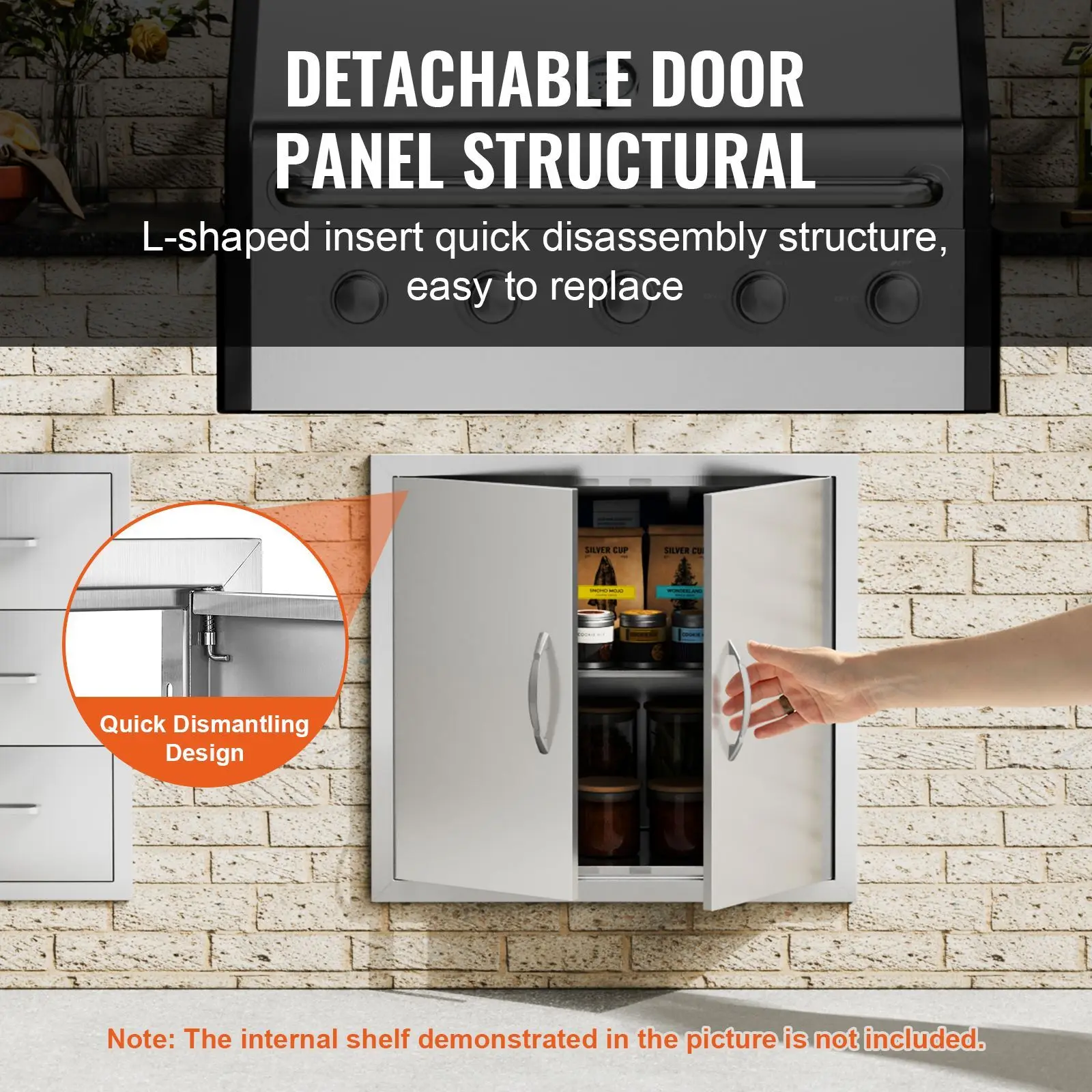 BBQ Access Door, 26W X 24H Inch Double Outdoor Kitchen Door, Stainless Steel Flush Mount Door, Wall Vertical Door with Handles