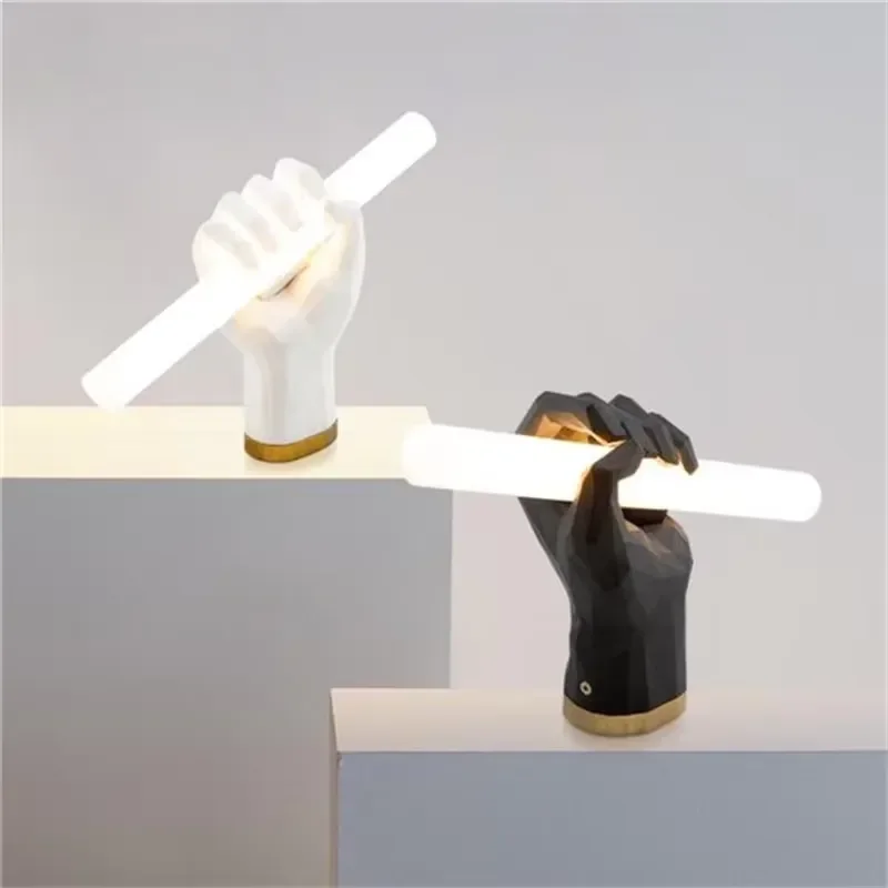 Modern Creative Handheld Resin Desk Lamp Art Bedroom Table Light Electric with E26 Bulb Base Oval Shade