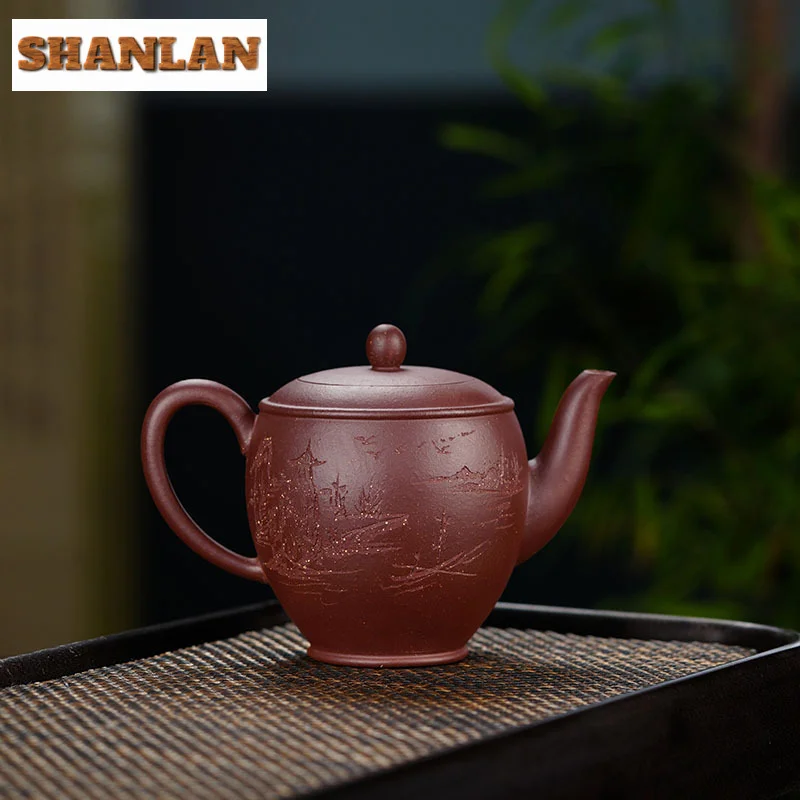 540ml Elegant Yixing Purple Clay Teapots Handmade carved Pot Raw Ore Purple Mud Tea Maker Kettle with Filter Zisha Tea Set Craft