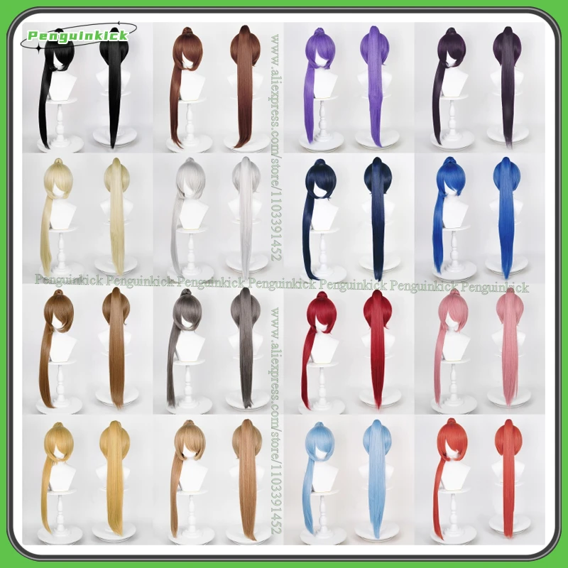 

90cm Cosplay Ponytails Synthetic Wig Basic Straight Bangs Long Pigtail Heat Resistant Hair Role-play Anime Multi-color Base Wigs