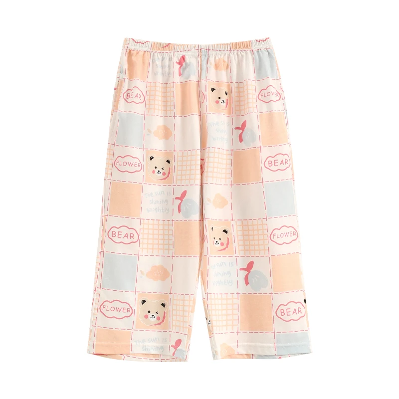 

Summer Women Cute Cartoon Sleep Pants 100% Cotton Home Wear Women Calf-Length Pants