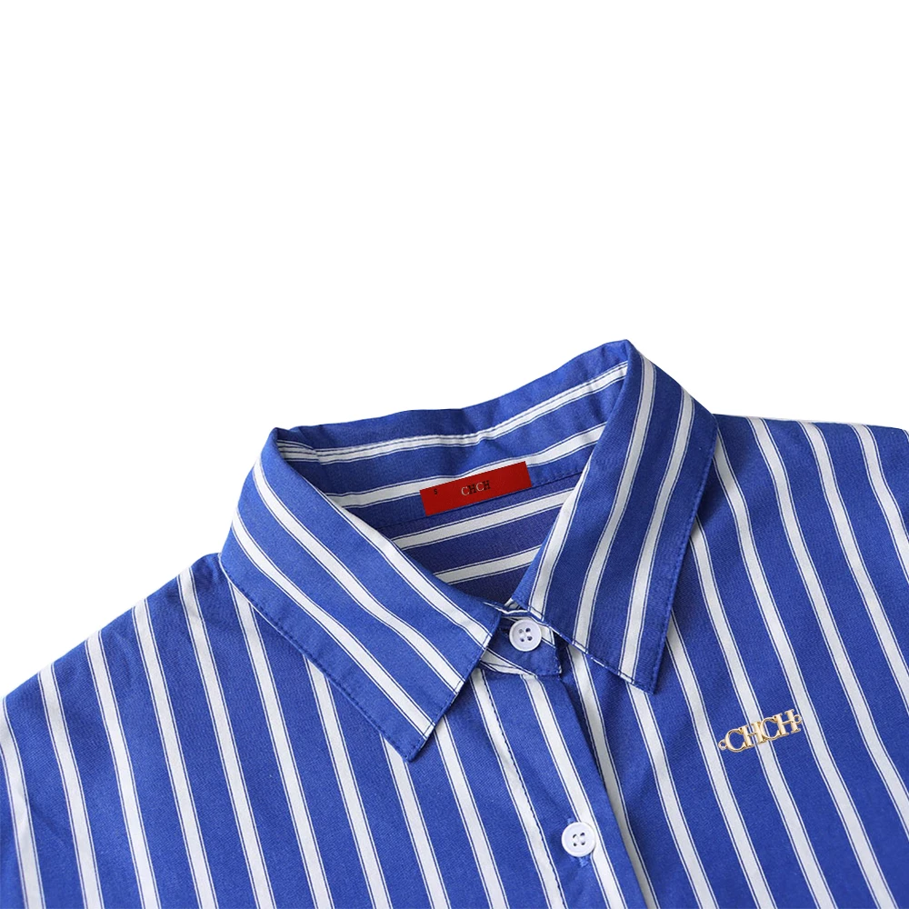 Women Shirts Casual Single Breasted Long Sleeve Shirt Commuting Lady Tops New Fashion Classic French Stripe Loose Female Blouses