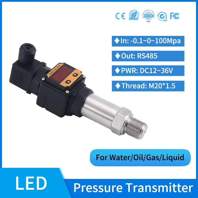 RS485 Pressure Transducer with LED Display 0.2%FS Water Air Oil Pressure Sensor Diffusion Silicon Absolute Pressure Transmitter