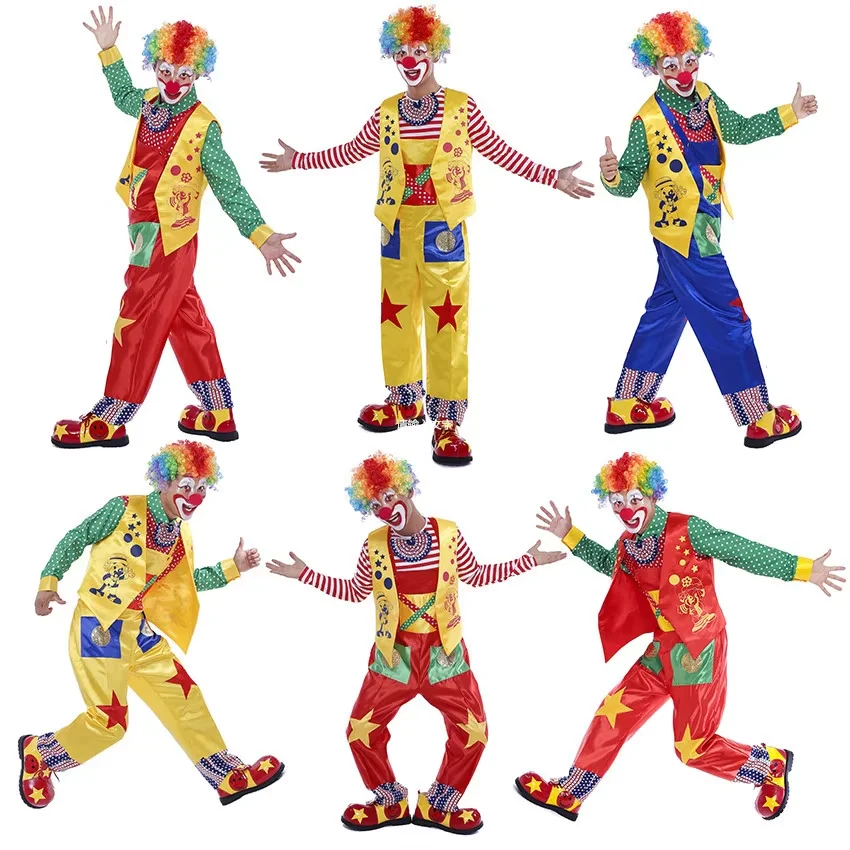 

Adult Happy Clown Suit Funny Cosplay Joker Magician Costume For Adults Party Clothing Festival Carnival Performance Clothing