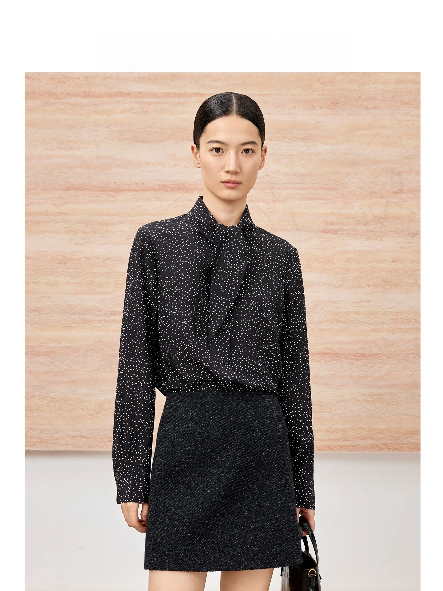 

CEJIA100 Silk Long Sleeve Polka Dot Print Belted Commute Shirt Women's Elegant Office Wear Spring Summer New Arrival