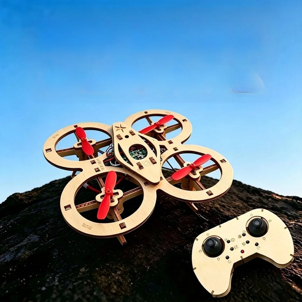Wooden DIY Quadcopter Remote-Controlled Aircraft Kit For Children STEM Learning Educational-DIY Wooden Assembly Kit