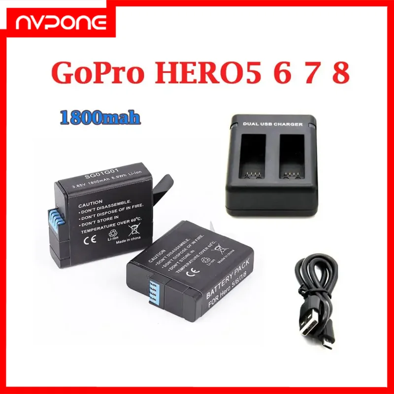 3.85V 1800mAh Battery +LCD Dual Charger Replacement Batteries for GoPro HERO8/HERO7/HERO6/HERO5 Camera GoPro Accessories