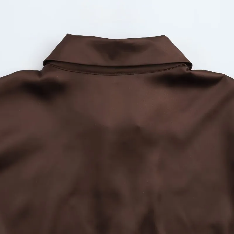 Camicie da donna Colletto rovesciato Camicetta ampia monopetto Primavera Nuova moda Camicetta con texture in raso di seta per top da donna