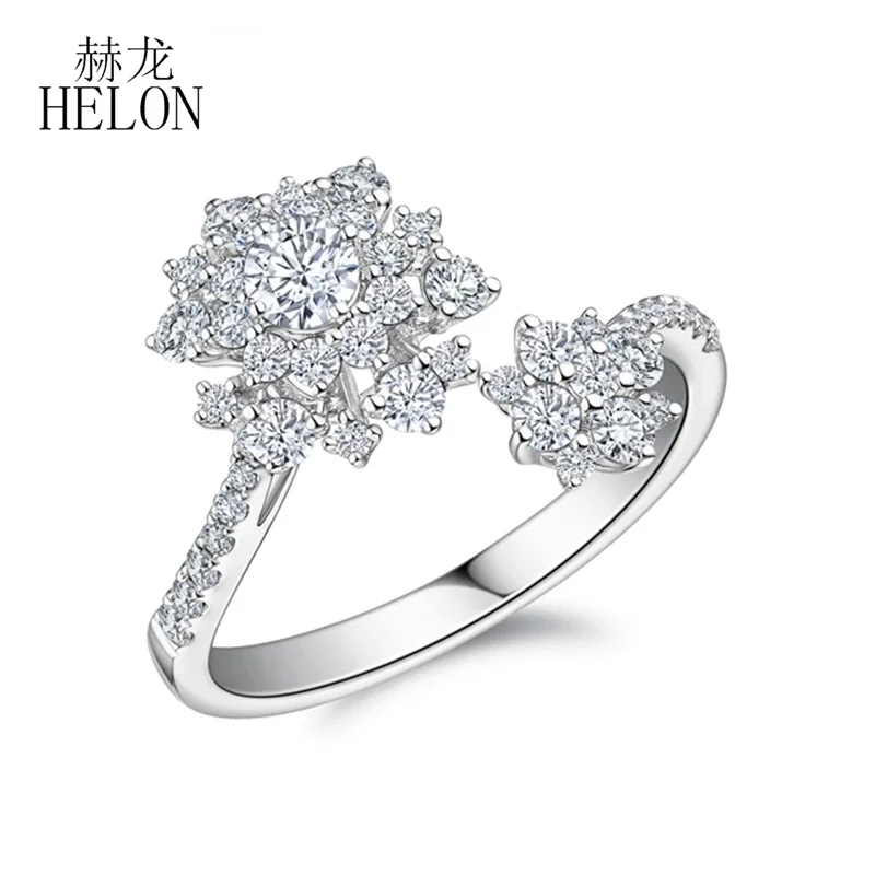 HELON Solid 14K White Gold DEF Color Round Moissanite Diamond Engagement Ring Women Wedding Band Anniversary Bridal Gift