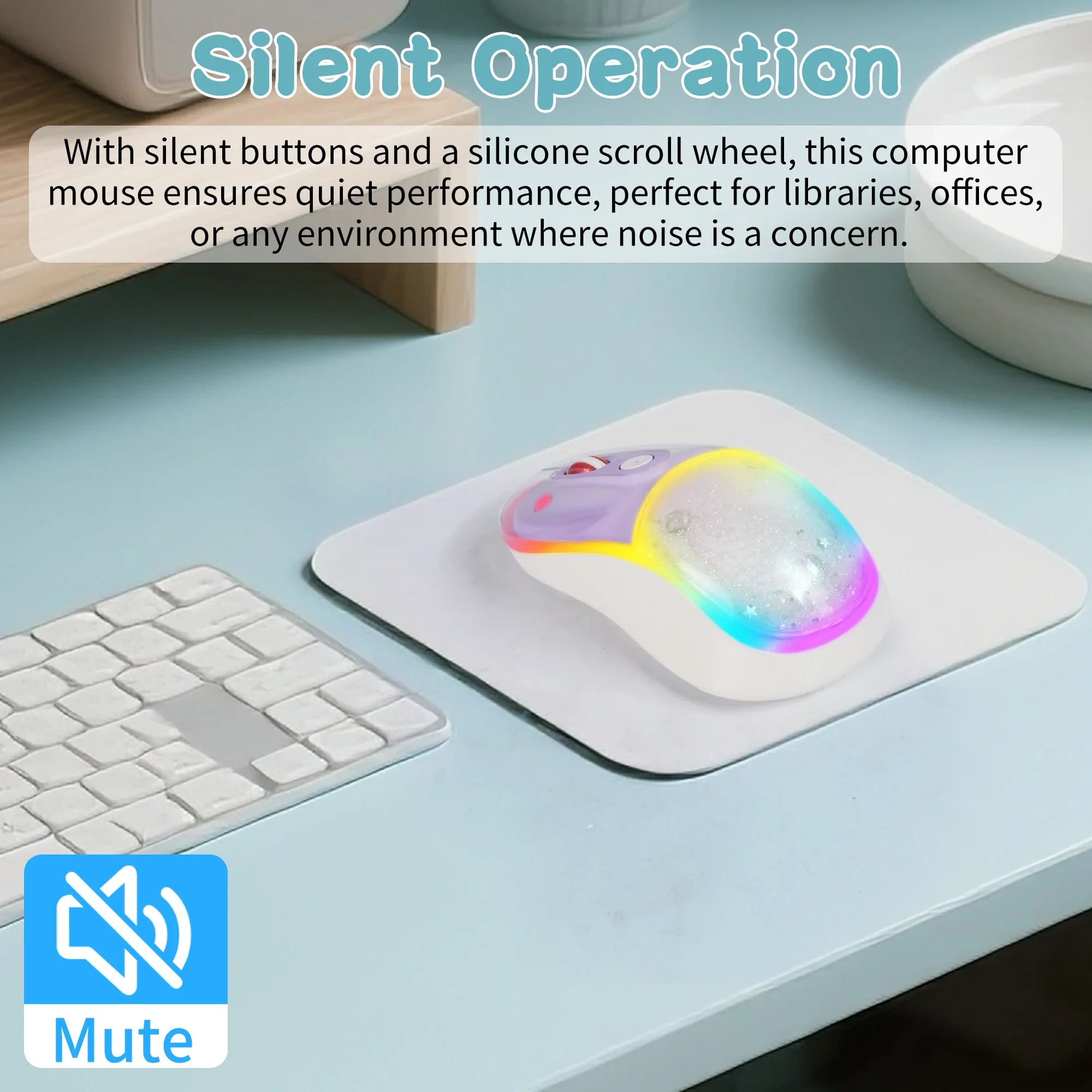 Liquid Flowing Sand Wireless Mouse 2.4G & Bluetooth Cute Pattern Rechargeable Silent Mouse RGB Backlight PC Laptop Mice view 2
