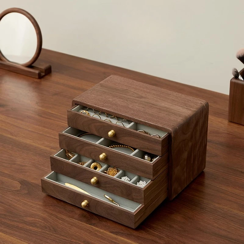 

Solid Wood Jewelry Box Retro Multi-Layer Earring & Necklace Organizer High-grade Wedding Gift with Drawers Jewelry Storage Case