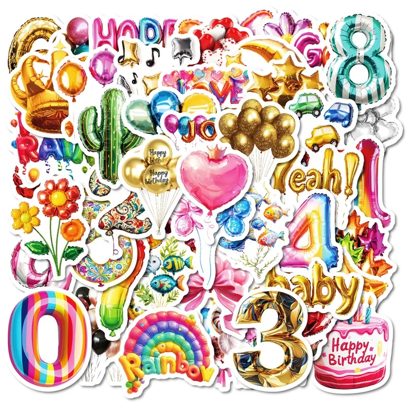

10/30/50PCS Kawaii Color Balloon PVC Sticky Sticker Aesthetic DIY Decoration Scrapbooking Hand Accounting Supplies for Kids