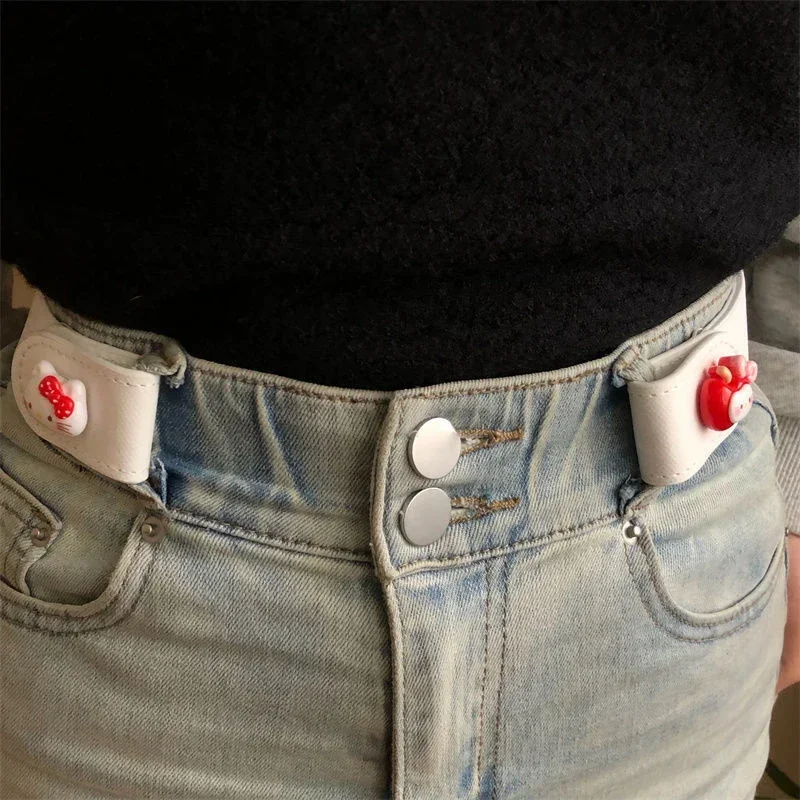 

Y2K Elastic Lazy Sanrio Hello Kitty Women Belt Kawali Simple Metal Buckle Belt Girls Leisure Jeans Waistband Clothing Decoration