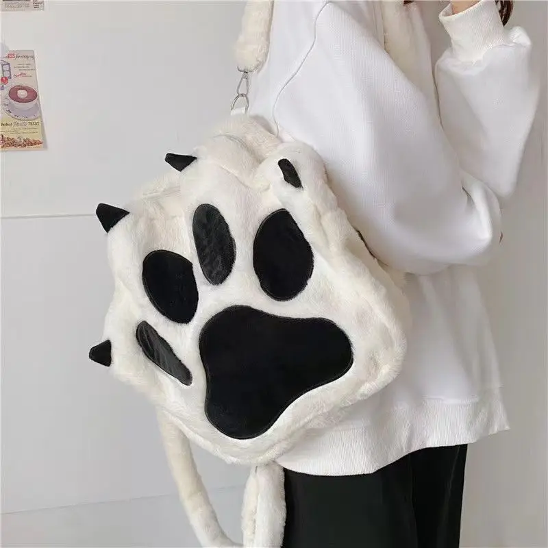 Cute Cat Claw Plush Backpack Large Capacity Women Plush Crossbody Bag Girl Cartoon Fluffy Storage Shouder Bag School Bags Gift