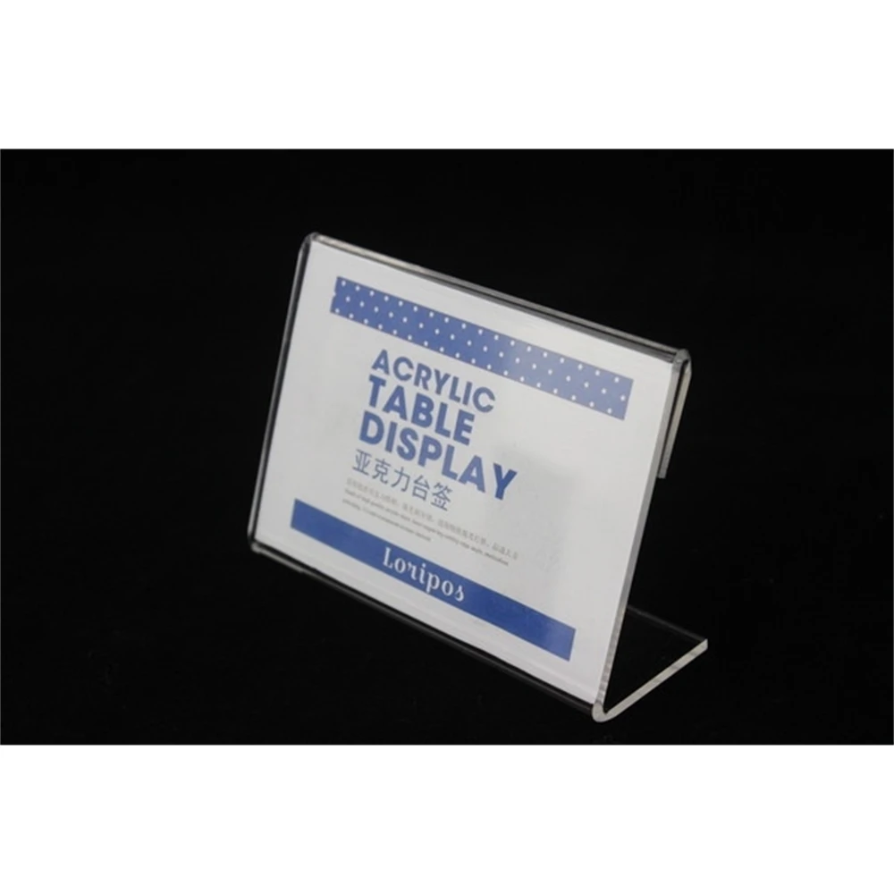 Transparent L Acrylic Sign Display Paper Promotion Card Table Label Holders L Stands Desk Label Holder