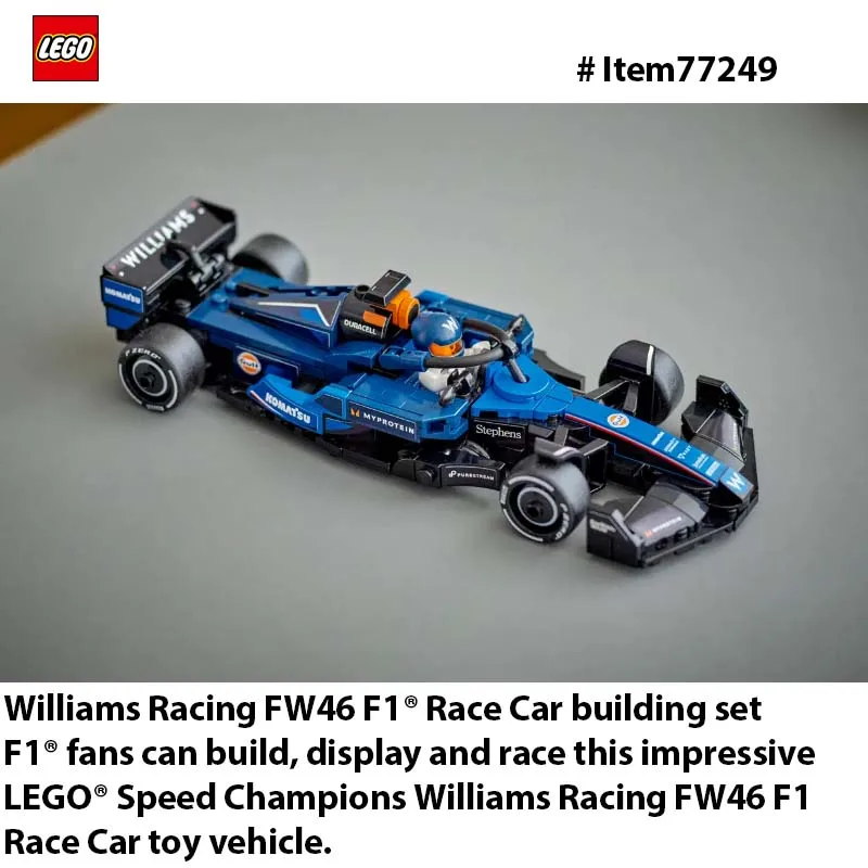 LEGO 77249 Speed Champions Williams Racing FW46 F1 Mainan Mobil Balap - Set Bangunan untuk Anak-anak, Mobil Mainan untuk Penggemar F1 263 Buah