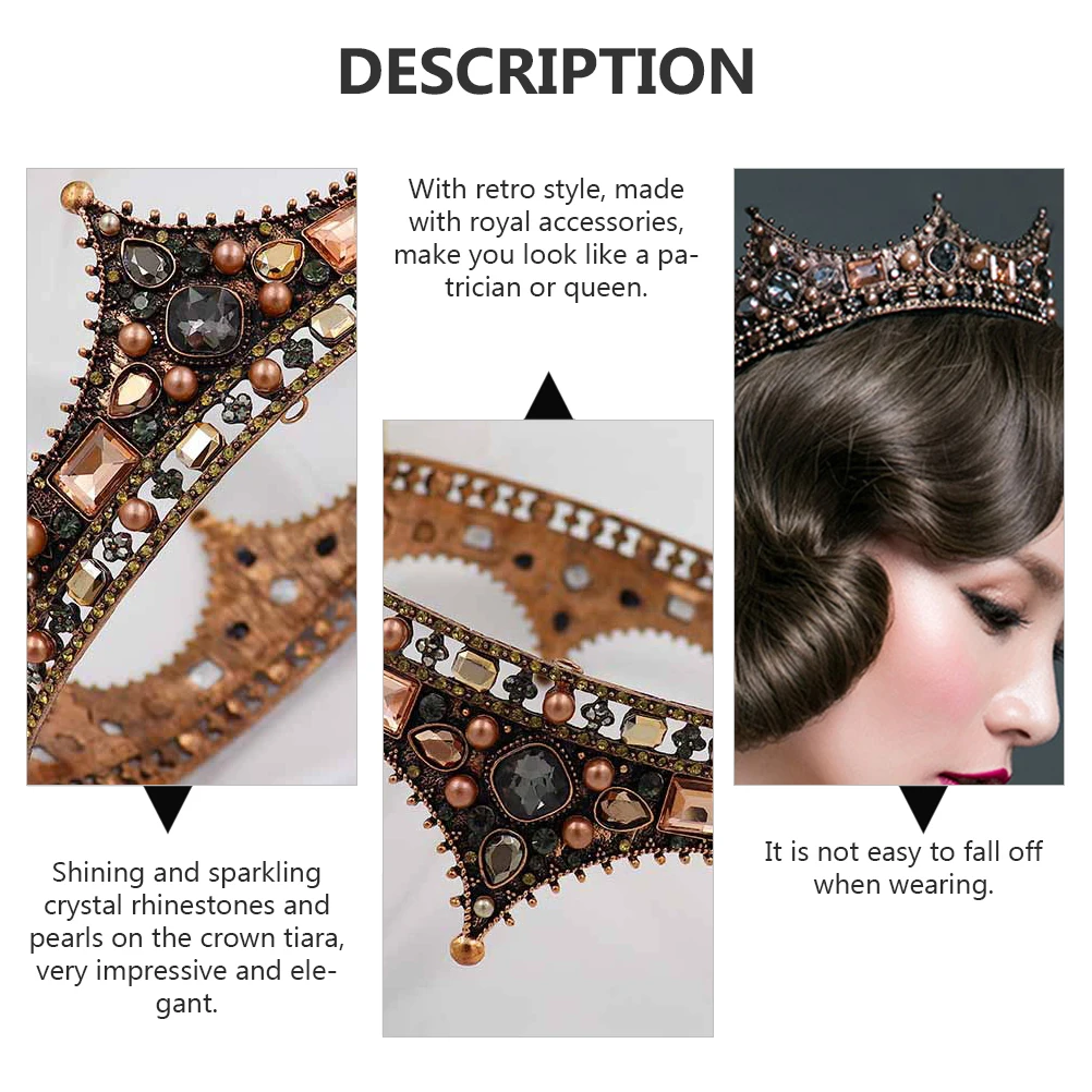 

Pearl Alloy Crown Rhinestone Crystal Headdress Bride Headwear Wedding Accessories Elegant Tiara Hair Decor Birthday Anniversary