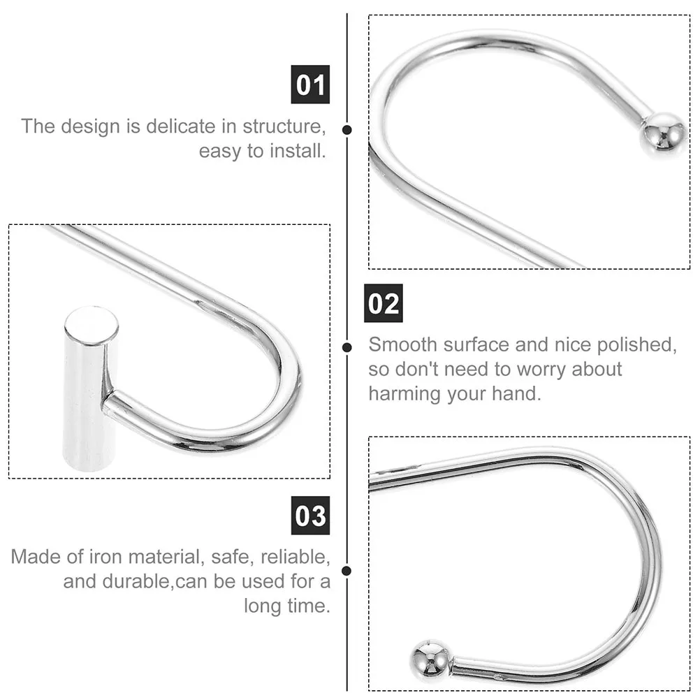 12 قطعة خطافات ستارة الحمام على شكل حرف T تنزلق بسلاسة لقضبان ستائر الدش ملحقات الحمام المصنوعة من خليط معدني