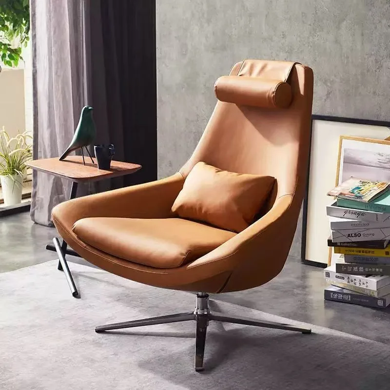 Nordic single leather casual sofa chair, simple office backrest, comfortable rotating computer chair