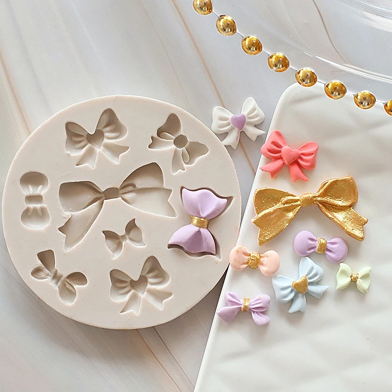 Many Kinds Cartoon Bow Tie Silicone Mold For Chocolate Fondant Jelly Candy Cake Decoration Baking Tool bow-knot Resin Art Moulds