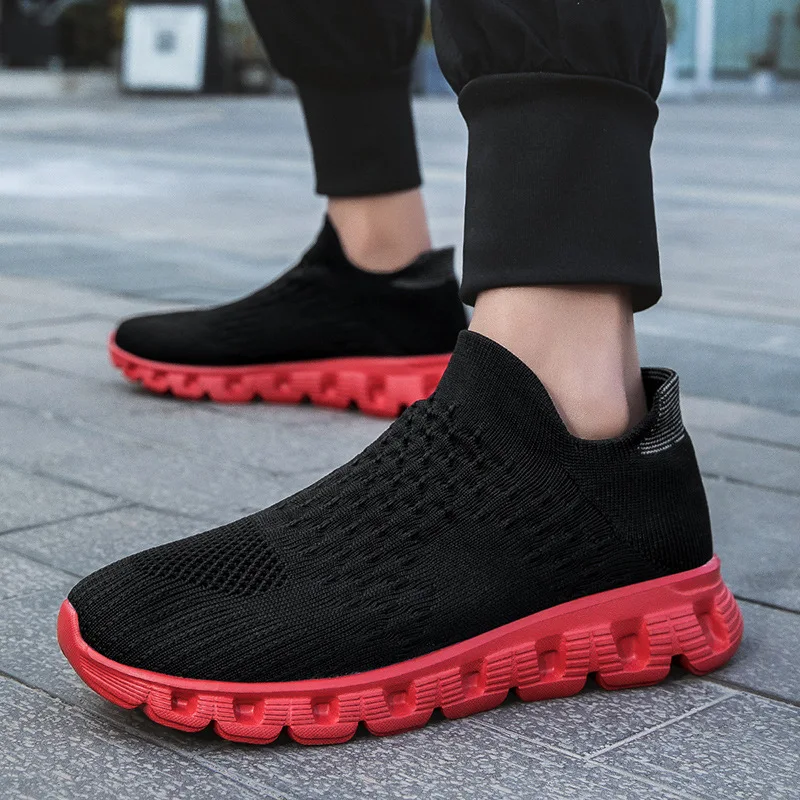 Men's  Knit Mesh Slip-On Sneakers Breathable Lightweight Non-Slip Sole Comfortable Casual Daily Walking Shoes for Spring Outdoor
