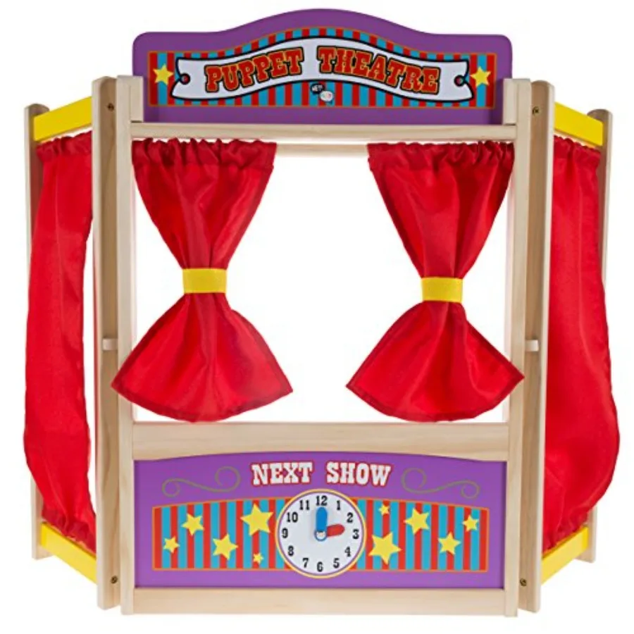 

Puppet Theater for - 30"x26" Wooden Tabletop Toy with Curtains Blackboard and Clock to Inspire Imagination and Creativity in Bo