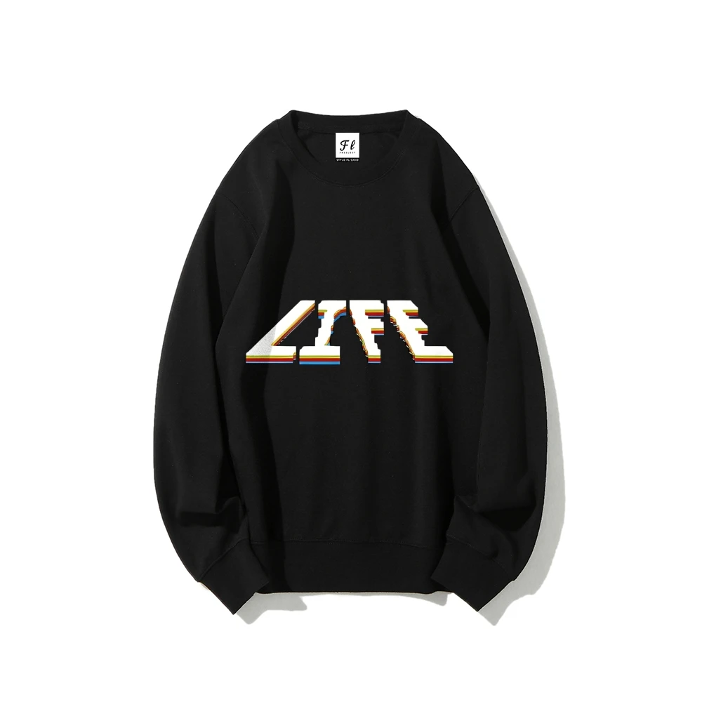 Glitch Life Sweatshirt Colorful LIFE Text Print Casual Loose Long Sleeved Autumn Unique Trendy Vibe Relaxing Comfortable Top