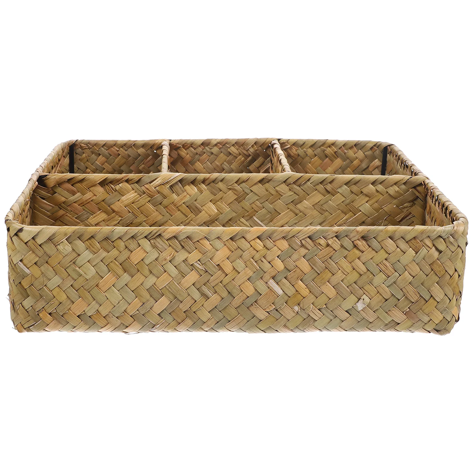 

Woven Snack Organizer Square Multi-Grid Imitation Rattan Basket For Food Serving Storage Bin Fruit Bread Desktop