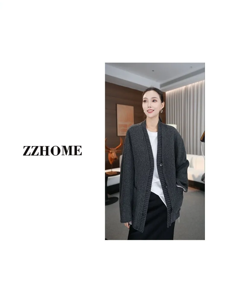 

Шерстяное пальто ZOZO HOME Premium Ele Commute с длинными рукавами, V-образным вырезом, стандартным кроем и застежкой на одну пуговицу, цветное