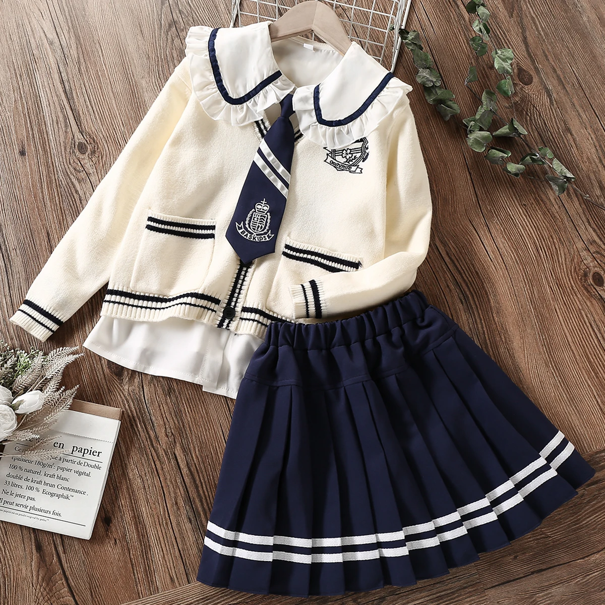 Kids Sets for Girls Preppy Suits School Uniform Clothes for Teenagers Cardigan & Shirt & Skirt 3pcs Children Costumes 6-14 Years