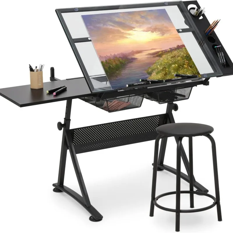 Glass lifting drawing table, art classroom student drawing table