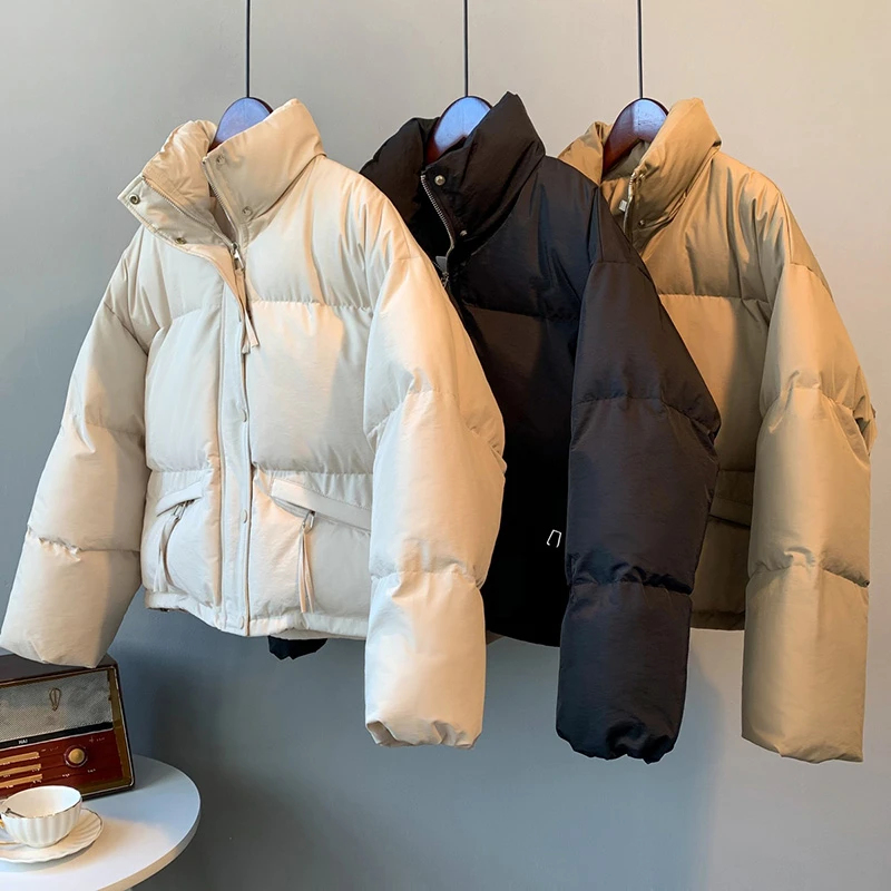 Casual Women Loose Thicken Jacket Button Up Solid Warm Bread Clothing For Women Puffer Cardigan Coat