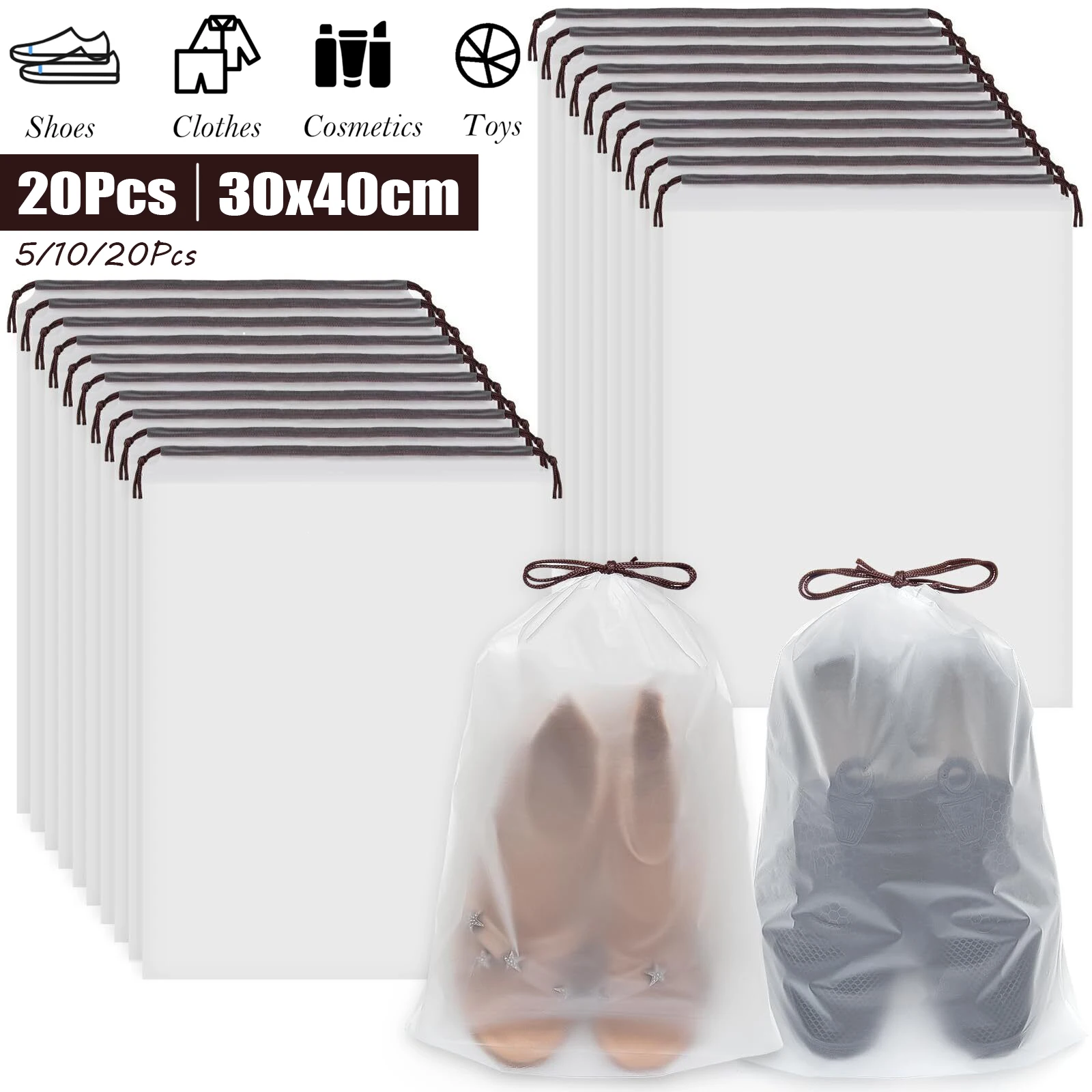 5/10/20 szt. Torby na buty do podróży Duże przezroczyste torby na buty ze ściągaczem Wodoodporne przenośne torby na buty Organizery podróżne Podstawowe akcesoria podróżne