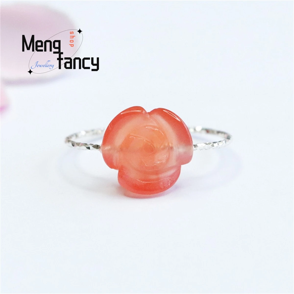 

Natural S925 Silver Inlaid Yanyuan Agate Flower Ring Simple Generous Personality Fashion Versatile Sweet Women Couple Jewelry